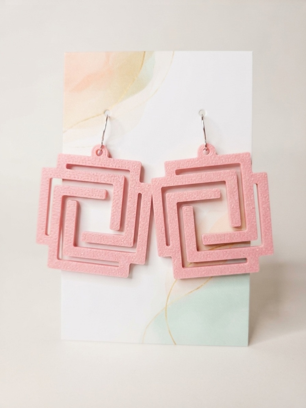 Pink Geometric Square Dangle Earrings - Women Jewelry